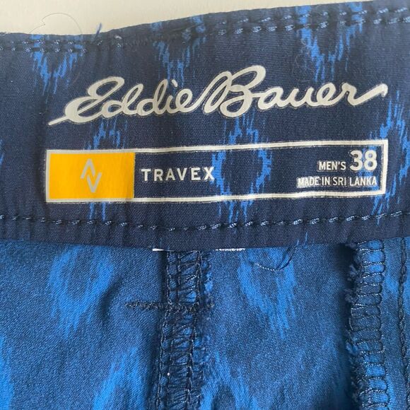 Eddie Bauer Travex Guide Pro Mens Shorts Size 38 Blue Pattern Outdoor 9” Hike - Picture 3 of 13